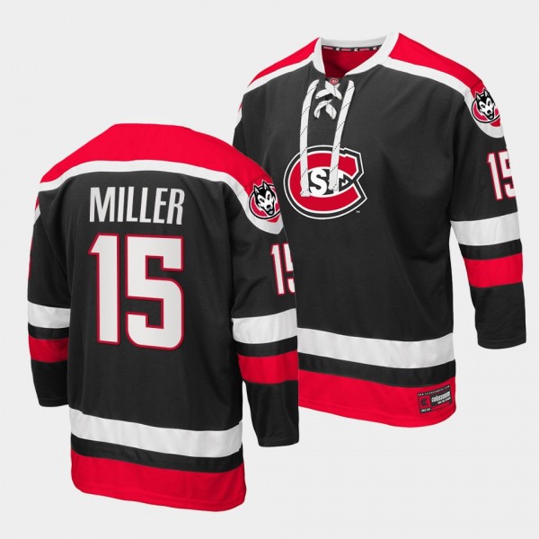 St. Cloud State Huskies Micah Miller Black College Hockey 2021-22 Lace-up Jersey