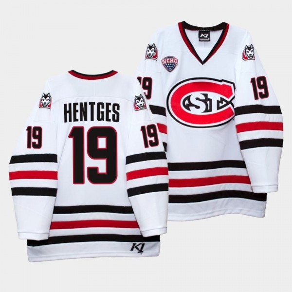 St. Cloud State Huskies Sam Hentges White College Hockey 2021-22 Home Jersey