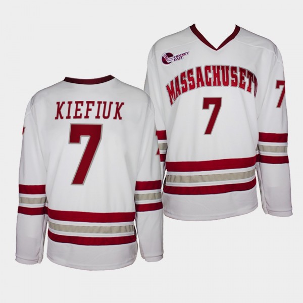 Cal Kiefiuk UMass Minutemen 7 College Hockey White 2021-22 Jersey
