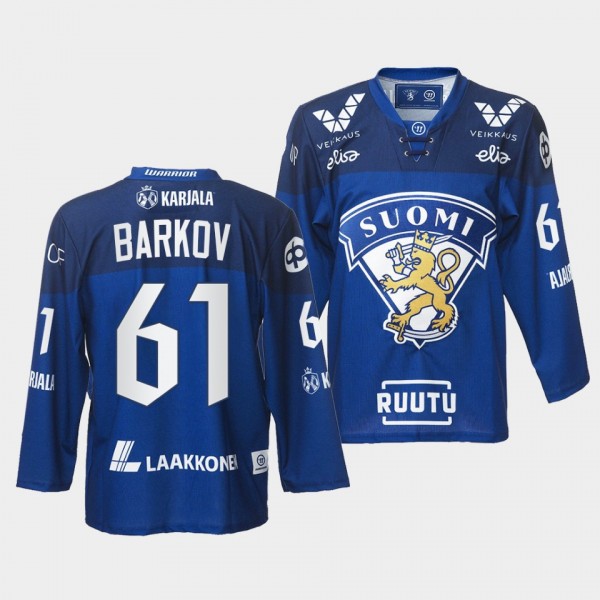 Finland Team 61 Aleksander Barkov 2021-22 Jersey Blue Away