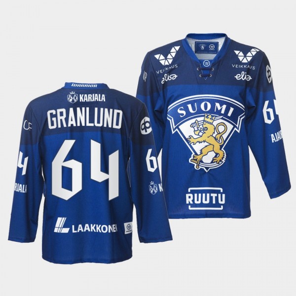 Finland Team 64 Mikael Granlund 2021-22 Jersey Blue Away