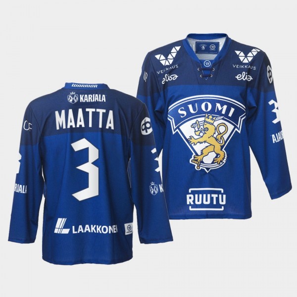 Finland Team 3 Olli Maatta 2021-22 Jersey Blue Away