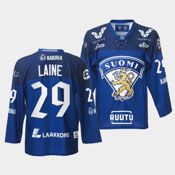 Finland Team 29 Patrik Laine 2021-22 Jersey Blue A...