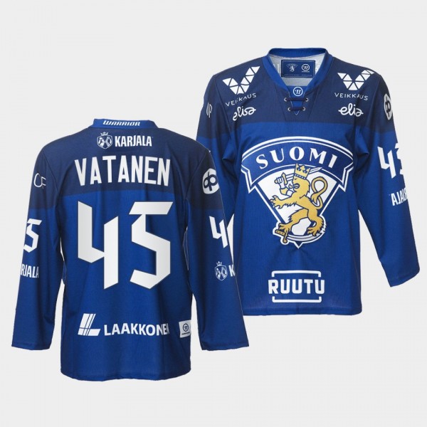 Finland Team 45 Sami Vatanen 2021-22 Jersey Blue A...