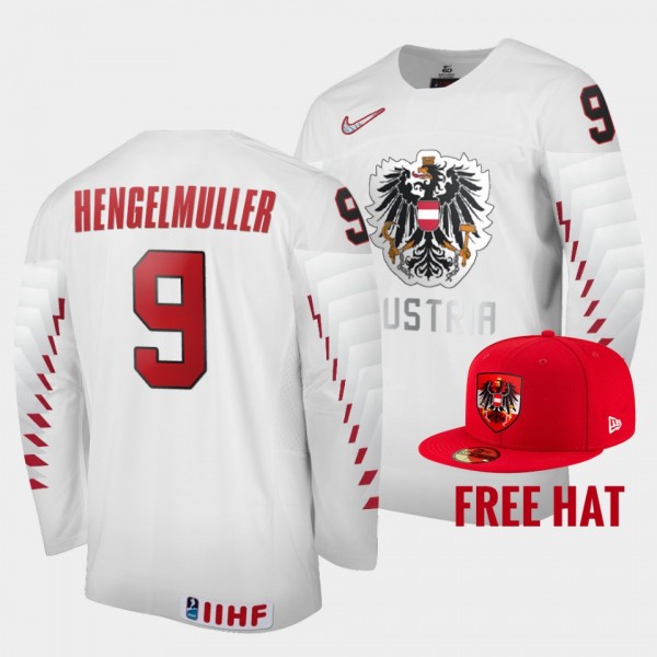 Austria Hockey #9 Maximilian Hengelmuller 2022 IIHF World Junior Championship White Jersey Free Hat