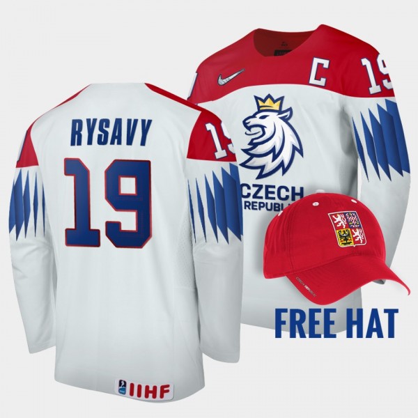 Czechia Hockey #19 Martin Rysavy 2022 IIHF World Junior Championship White Jersey Free Hat
