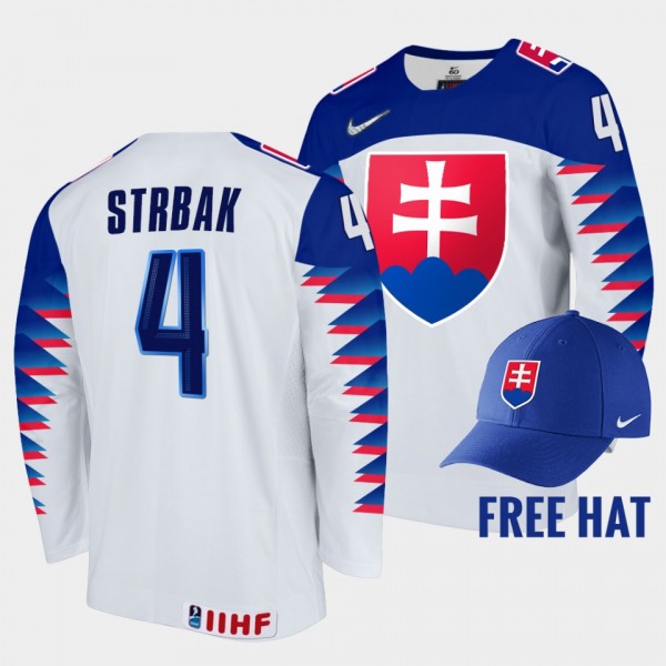 Slovakia Hockey #4 Maxim Strbak 2022 IIHF World Junior Championship White Jersey Free Hat