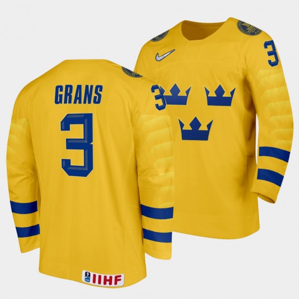 Sweden Hockey #3 Helge Grans 2022 IIHF World Junior Championship Gold Jersey Home