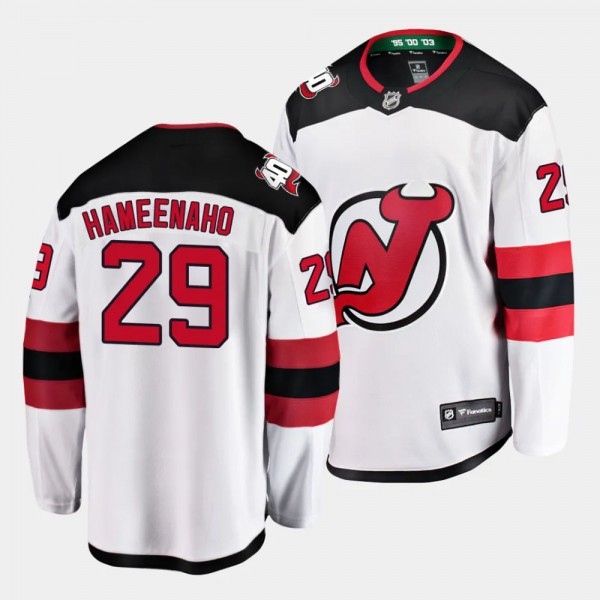 Lenni Hameenaho 2023 NHL Draft New Jersey Devils #29 White Jersey Away Breakaway Player