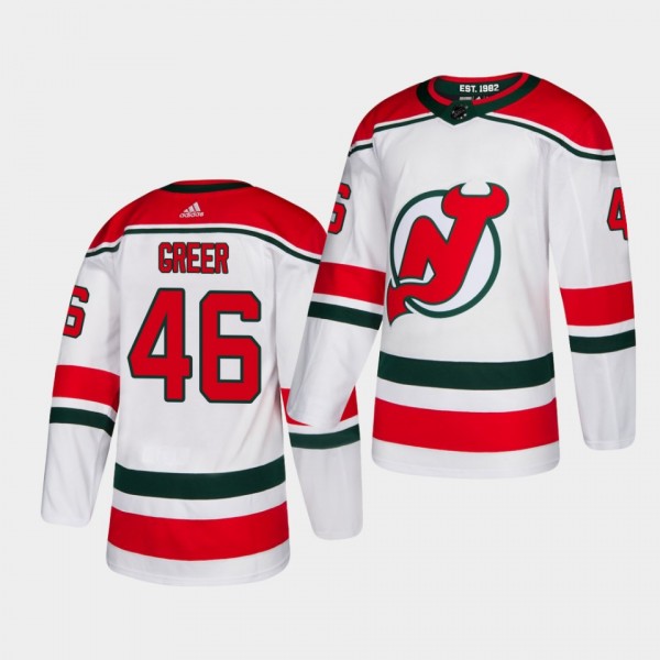 A.J. Greer #46 Devils Authentic 2021 Trade White J...