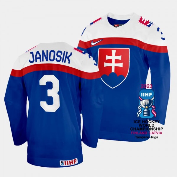 Slovakia 2023 IIHF World Championship Adam Janosik #3 Blue Jersey Away