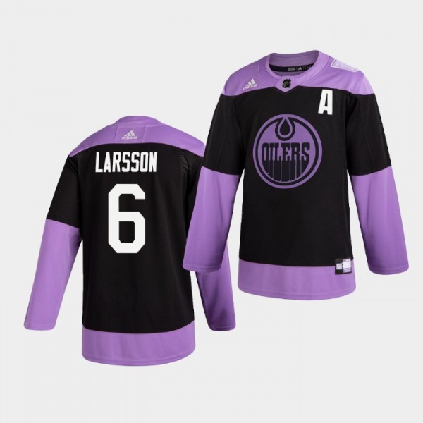 Adam Larsson Oilers #6 Hockey Fights Cancer Practice Jersey Black