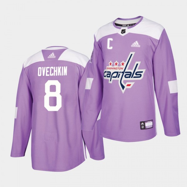 Alex Ovechkin #8 Capitals 2018-19 Fights Cancer Warmup Lavender Jersey
