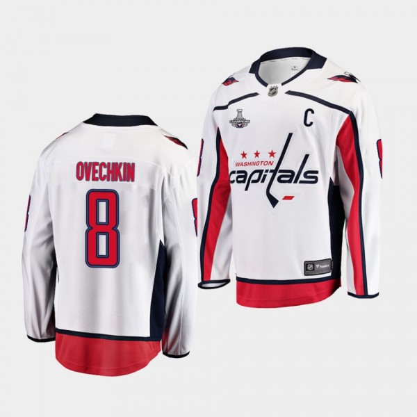 Alex Ovechkin #8 Capitals 2018 Stanley Cup Champions White Away Jersey
