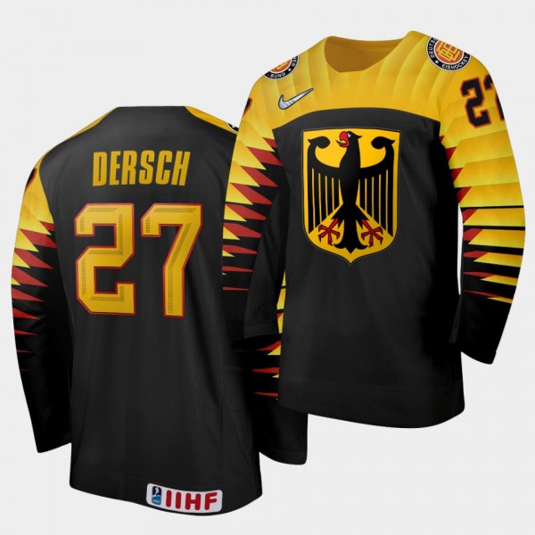 Germany Alexander Dersch 2020 IIHF World Junior Ice Hockey Black Away Jersey