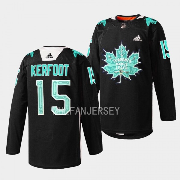 Toronto Maple Leafs 2023 Indigenous Celebration Game Alexander Kerfoot #15 Black Jersey Warmup Sweater
