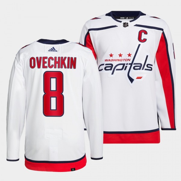 Alexander Ovechkin #8 Capitals Away White Jersey 2021-22 Primegreen Authentic Pro