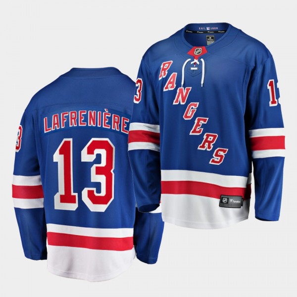 Alexis Lafreniere New York Rangers 2020-21 2020 NHL Draft Blue Home youth Jersey