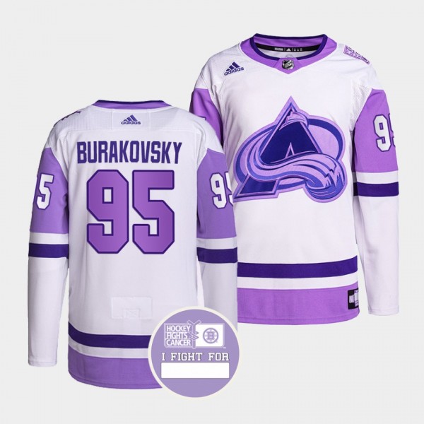 Andre Burakovsky Avalanche #95 Hockey Fights Cancer Jersey White Purple Primegreen Authentic