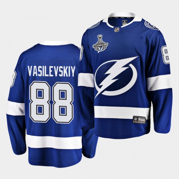 Tampa Bay Lightning Andrei Vasilevskiy 2020 Stanley Cup Champions Home Blue Men Jersey