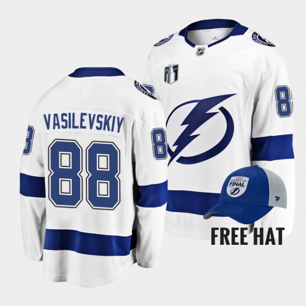 Tampa Bay Lightning Andrei Vasilevskiy 2022 Stanley Cup Final Away White Jersey Free Hat