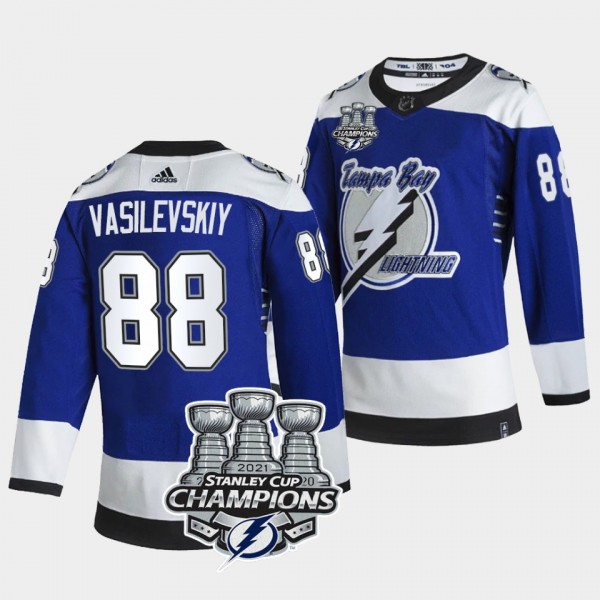 3x Stanley Cup Champions Tampa Bay Lightning Andrei Vasilevskiy Blue Reverse Retro 88 Jersey