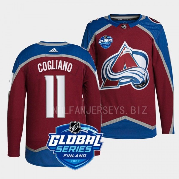 Colorado Avalanche 2022 NHL Global Series Andrew Cogliano #11 Burgundy Authentic Jersey Men's