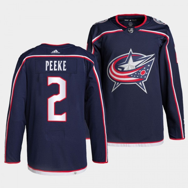 Andrew Peeke #2 Blue Jackets Home Navy Jersey 2021-22 Pro Authentic