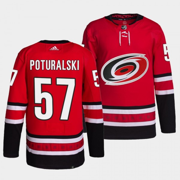 Andrew Poturalski Hurricanes Home Red Jersey #57 Authentic Primegreen