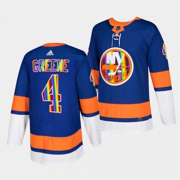New York Islanders Andy Greene 2022 Pride Night #4 Royal Jersey HockeyIsForEveryone
