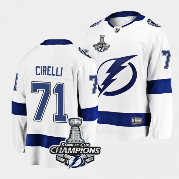 Lightning 2021 Stanley Cup Champions Anthony Cirelli 71 White Away Youth Jersey