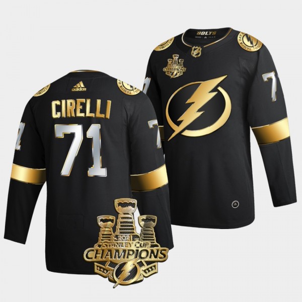 3x Stanley Cup Champions Tampa Bay Lightning Anthony Cirelli Black Golden Authentic 71 Jersey