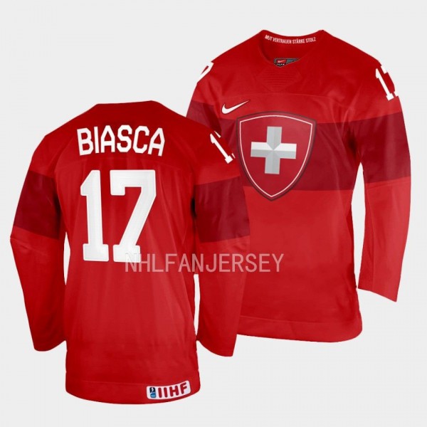 Switzerland 2023 IIHF World Junior Championship Attilio Biasca #17 Red Jersey