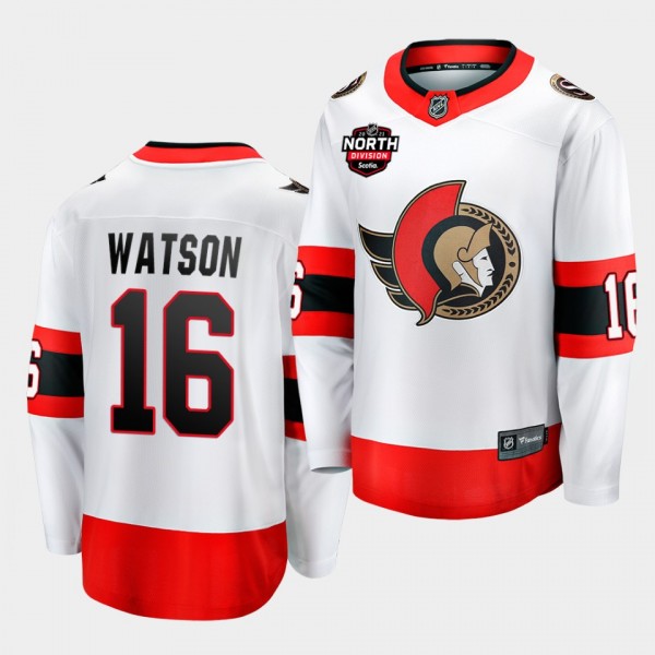 Ottawa Senators Austin Watson 2021 North Division Patch White Jersey Away