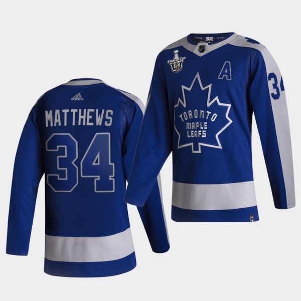 Auston Matthews #34 Maple Leafs 2021 Stanley Cup Playoffs Blue Reverse Retro Jersey