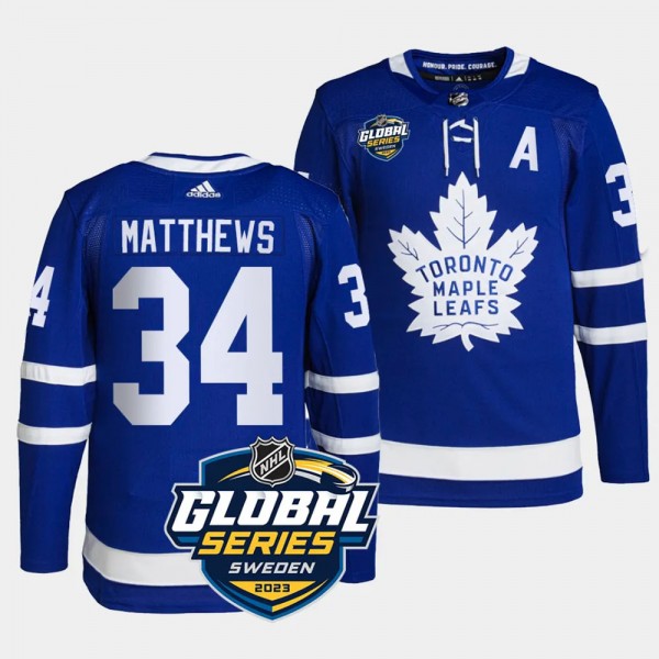 Toronto Maple Leafs 2023 NHL Global Series Sweden Auston Matthews #34 Royal Authentic Jersey Men's