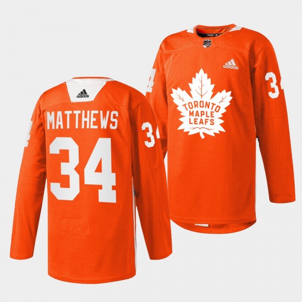 Toronto Maple Leafs Auston Matthews 2022 Every Child Matters #34 Orange Jersey Warmup