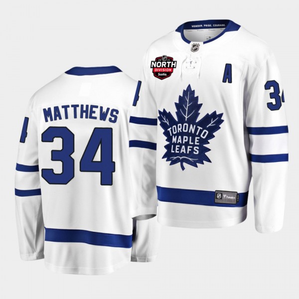 Toronto Maple Leafs Auston Matthews 2021 North Division Patch White Jersey Away