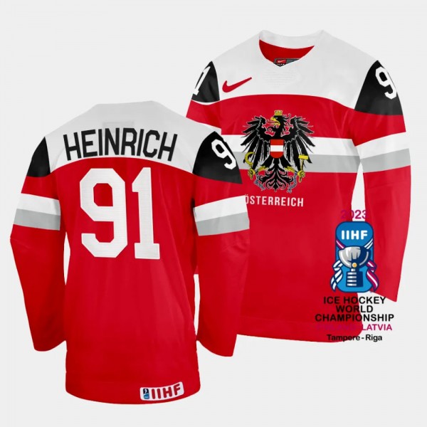 Dominique Heinrich 2023 IIHF World Championship Australia #91 Red Away Jersey Men