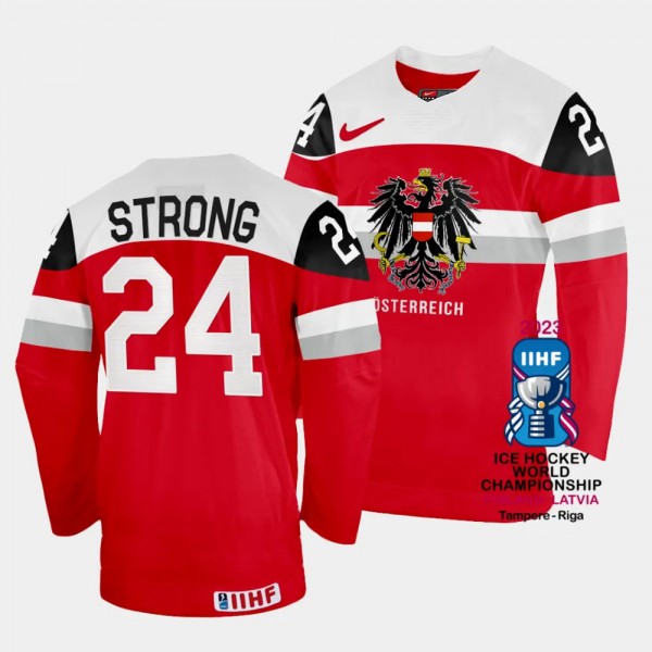 Steven Strong 2023 IIHF World Championship Australia #24 Red Away Jersey Men