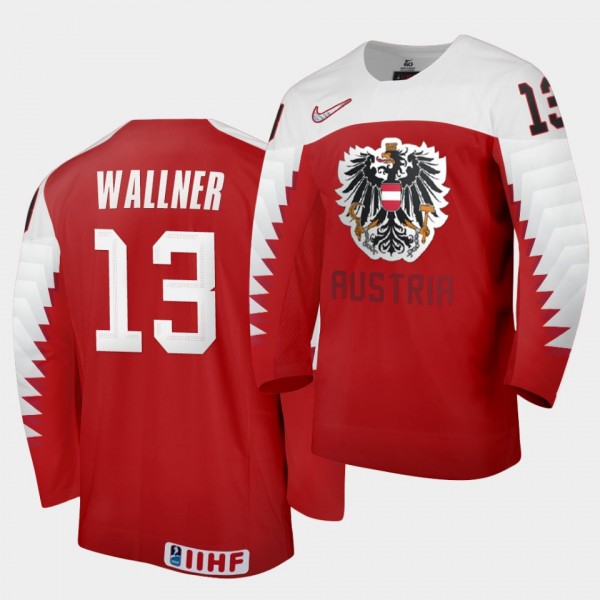 Leon Wallner Austria 2021 IIHF World Junior Championship Jersey Away Red