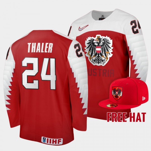 Lucas Thaler Austria Hockey 2022 IIHF World Junior Championship Free Hat Jersey Red