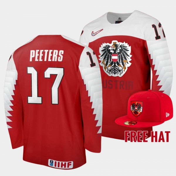 Senna Peeters Austria Hockey 2022 IIHF World Junior Championship Free Hat Jersey Red