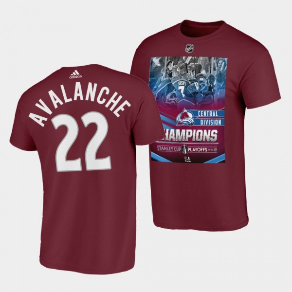 Colorado Avalanche Commemorative photo 2022 Central Division Champions T-Shirt #22 Burgundy