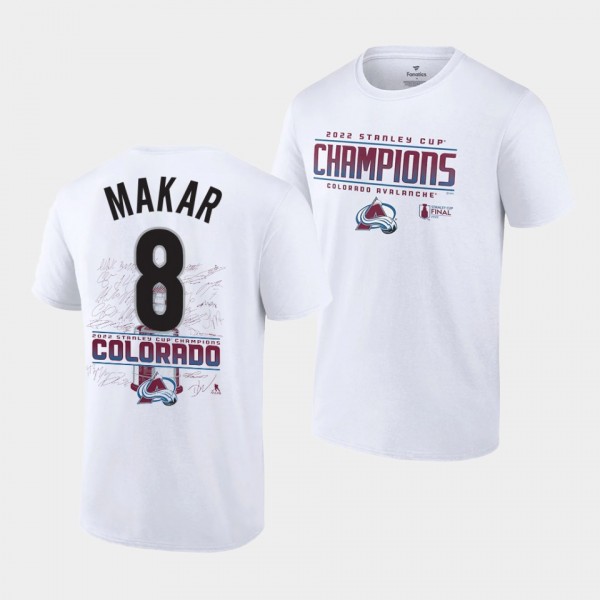Cale Makar Colorado Avalanche 2022 Stanley Cup Champions White Signature Roster T-Shirt #8