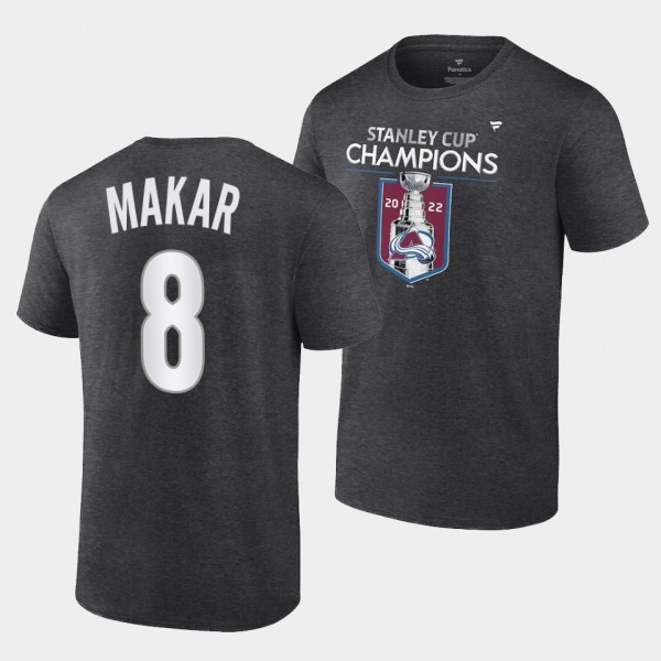 Colorado Avalanche 2022 Stanley Cup Champions Cale Makar #8 Charcoal T-Shirt Locker Room