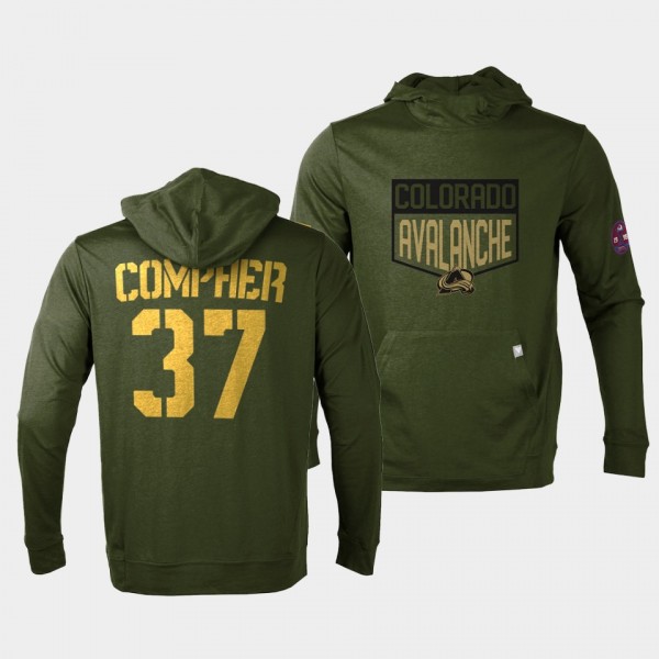 Colorado Avalanche J.T. Compher 2022 Salute to Service Olive Levelwear Hoodie