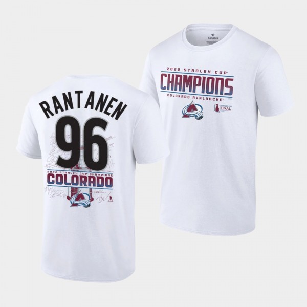 Mikko Rantanen Colorado Avalanche 2022 Stanley Cup Champions White Signature Roster T-Shirt #96