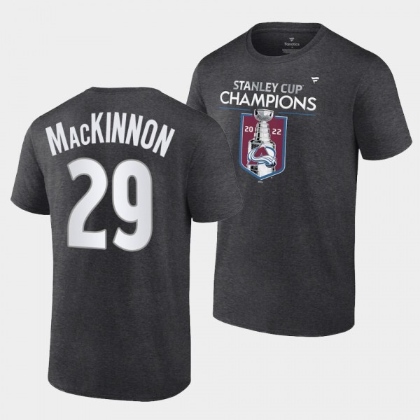 Colorado Avalanche 2022 Stanley Cup Champions Nathan MacKinnon #29 Charcoal T-Shirt Locker Room