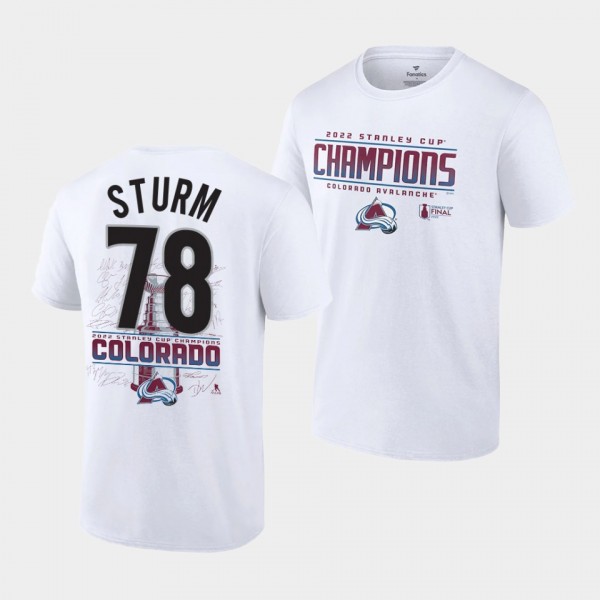 Nico Sturm Colorado Avalanche 2022 Stanley Cup Champions White Signature Roster T-Shirt #78